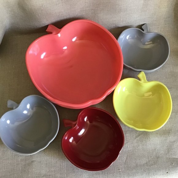 Vintage Hazel Atlas Apple Bowl Set /Milk Glass Apple Set of 5 - Picture 1 of 6